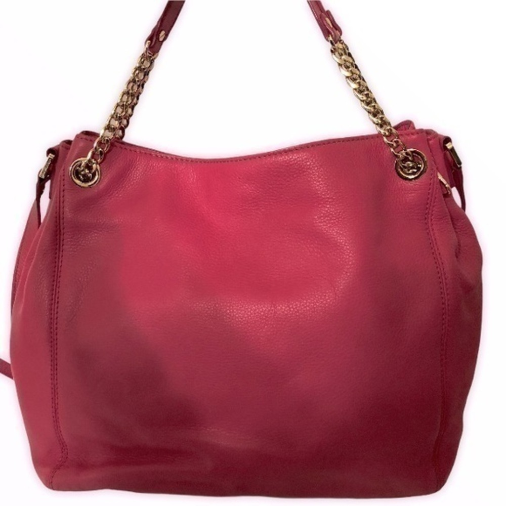 MICHAEL KORS pink leather gather shoulder tote bag